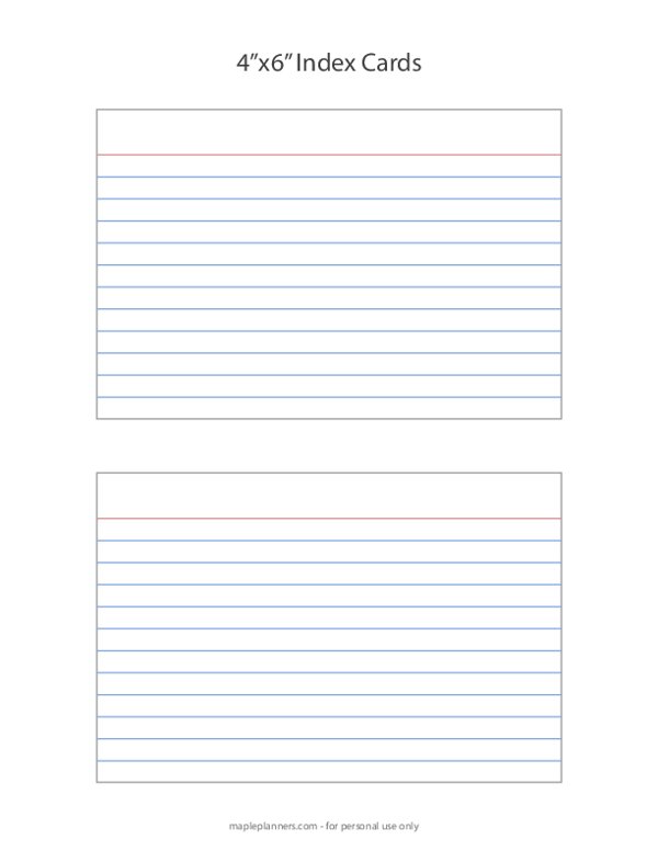 4x6 Inch Printable Index Cards Template