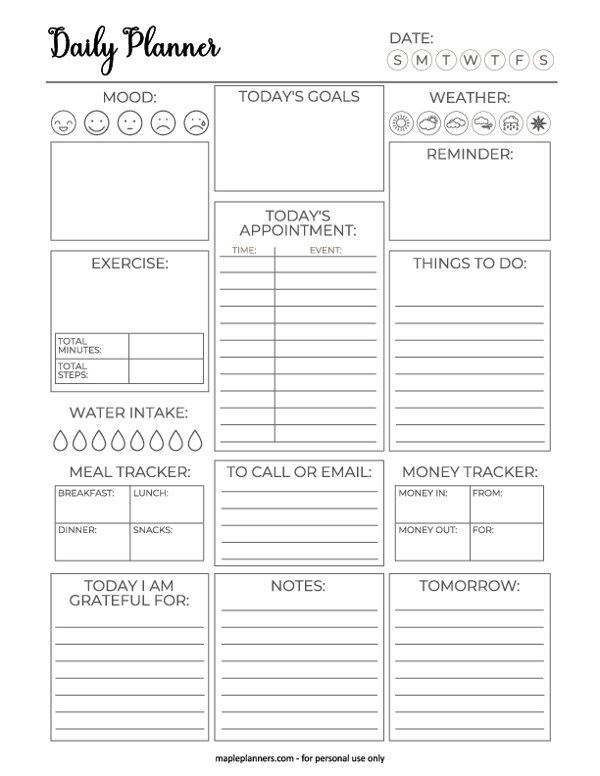 Free Printable Day Planner Template
