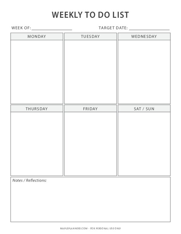 Weekly Tasks Checklist