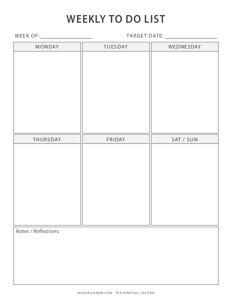 Weekly Tasks Checklist