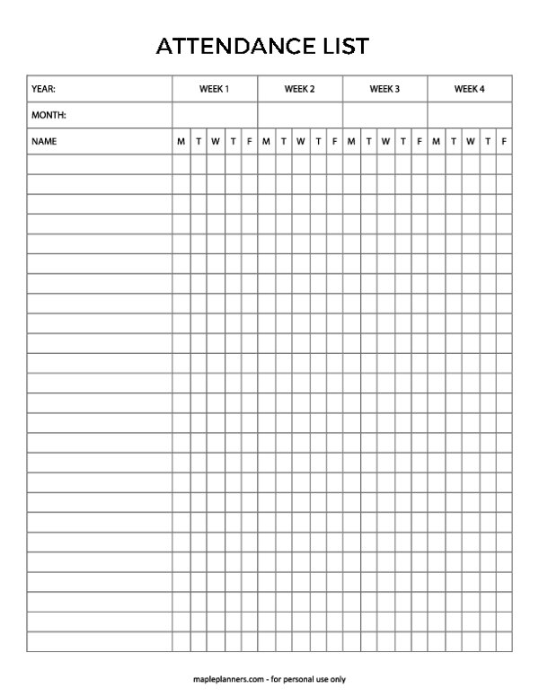 Attendance List Template