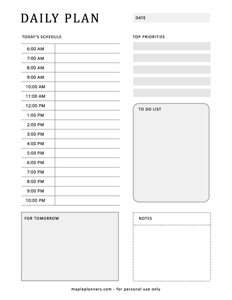 Daily Plan Template
