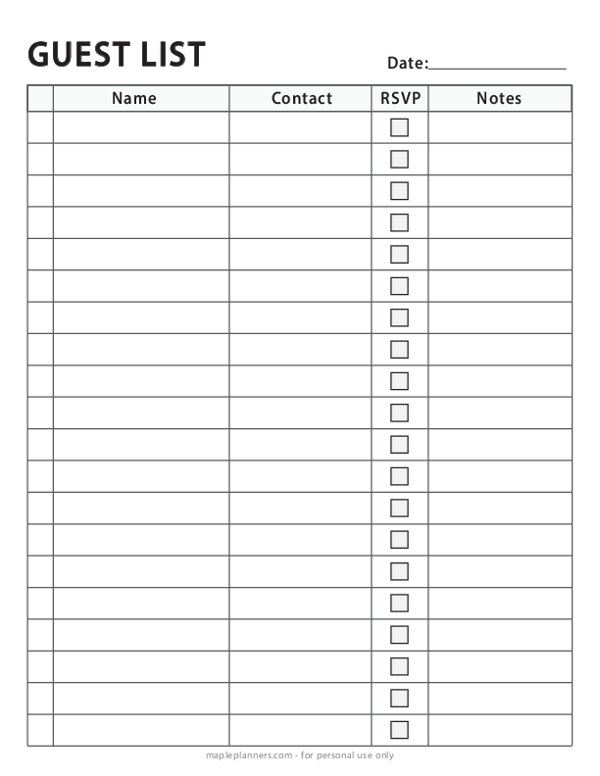 Printable Numbered Guest List Wedding Guest List Templates 20 FREE Printable Numbered Guest List Wedding Guest List Templates 20 FREE