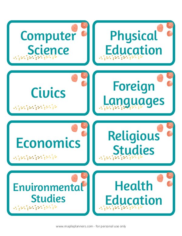 Labels for School Subjects