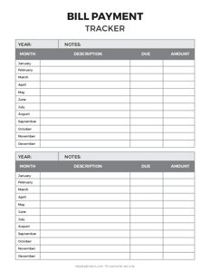 Yearly Bill Payment Tracker