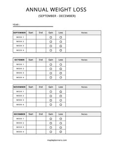 Annual Weight Loss Journal (September to December)