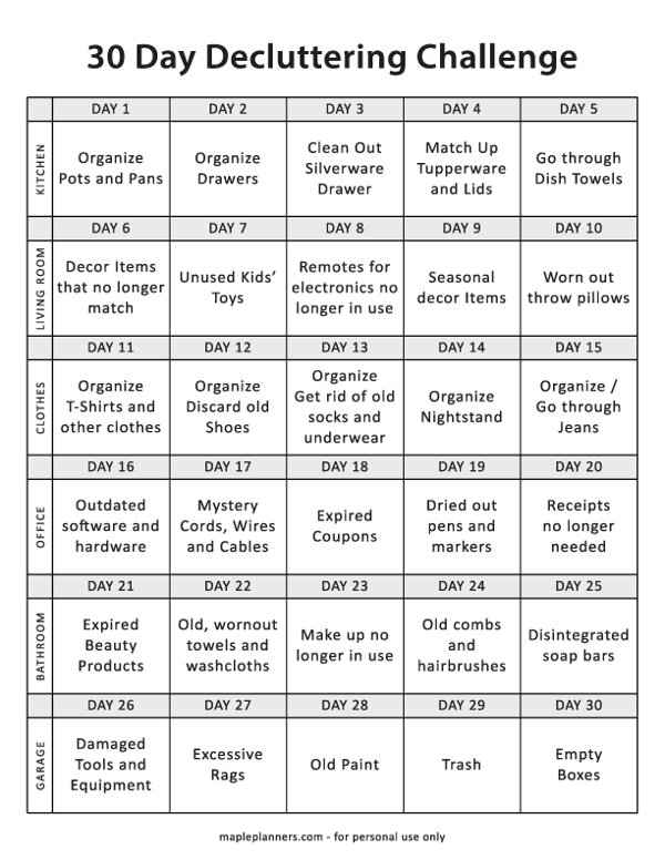 30 Day Decluttering Challenge