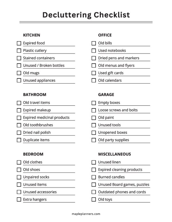 Decluttering Checklist