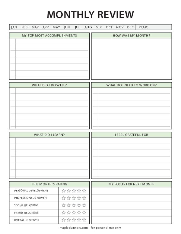 Monthly Reflection Template