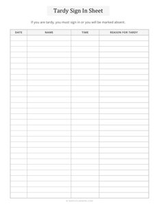 Tardy Sign-In Sheet