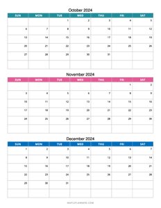 Quarterly Monthly Calendar 2024: October to December