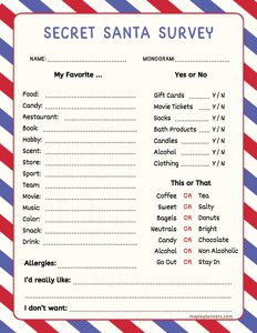 Secret Santa Form for Coworkers