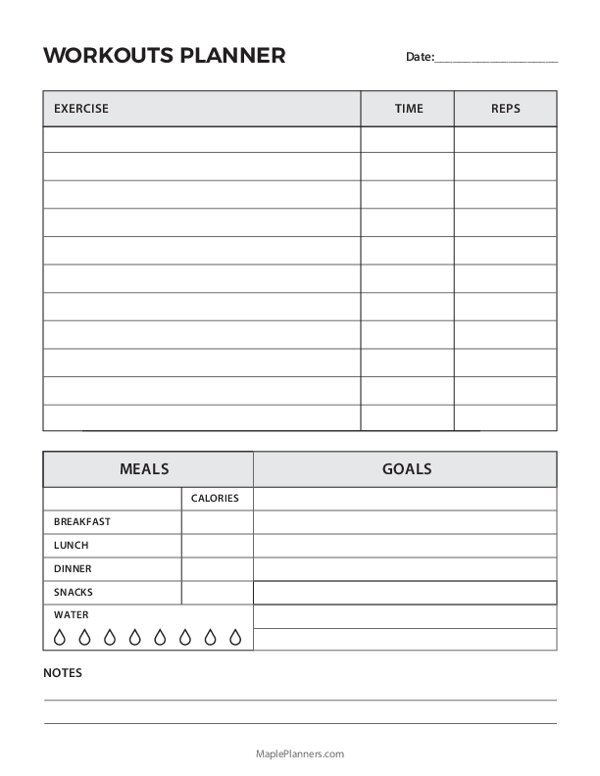 Daily Workouts Planner