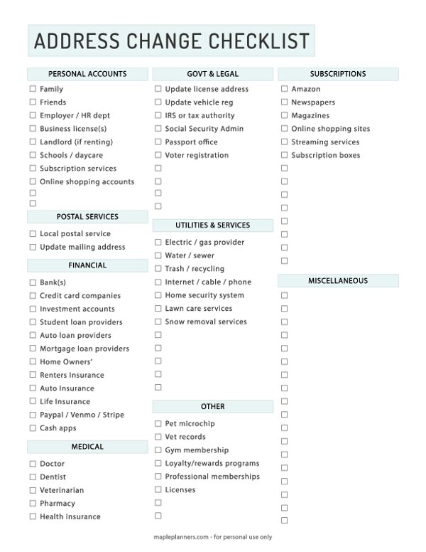 Address Change Checklist