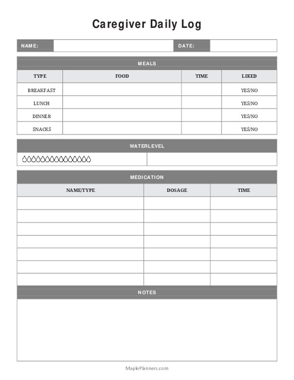 Caregiver Daily Activity Log