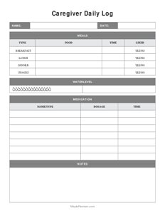 Caregiver Daily Activity Log