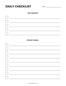 Daily Checklist With Top Priorities
