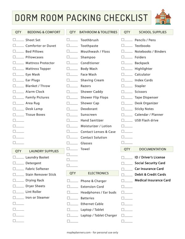 Dorm Room Essentials Checklist
