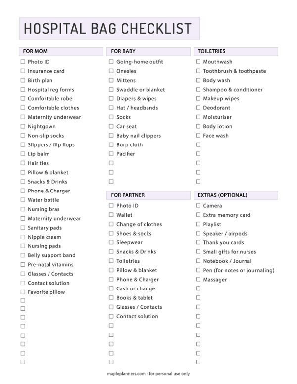 Hospital Bag Checklist