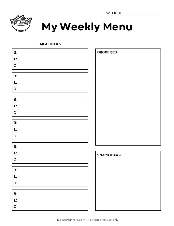 Weekly Food Menu Template