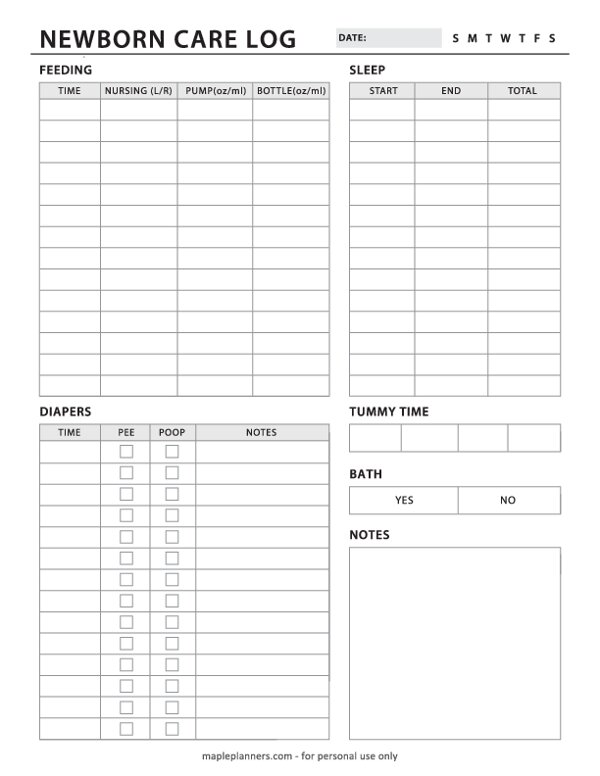 Newborn Daily Care Log