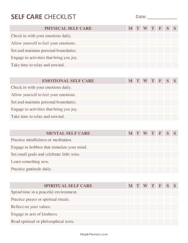 Self Care Checklist - Editable