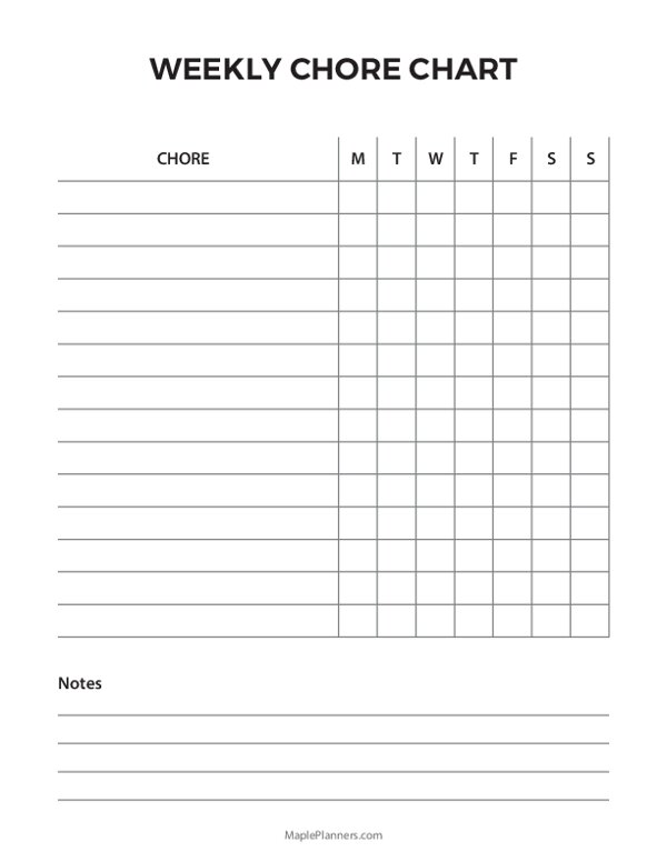 Minimalist Weekly Chore Chart