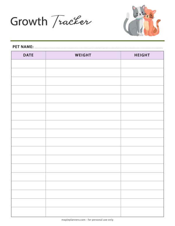 Growth Tracker Template for Pets (Cats)