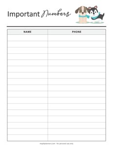 Pet Care Planner: Important Phone Numbers