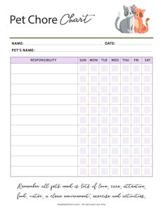Pet Chore Chart Template for Cats