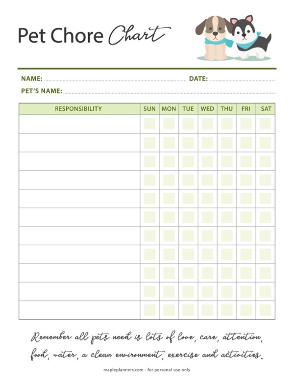 Pet Chore Chart Template