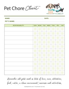 Pet Chore Chart Template