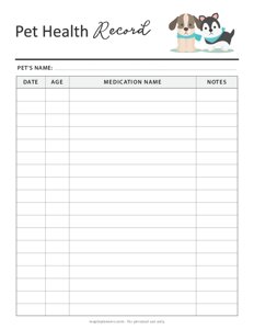 Pet Health Record Template