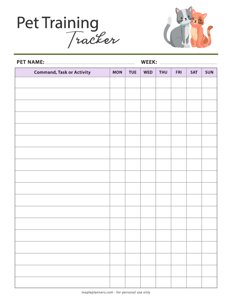 Pet Training Tracker Template for Cats
