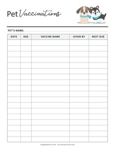 Pet Vaccinations Tracker Template
