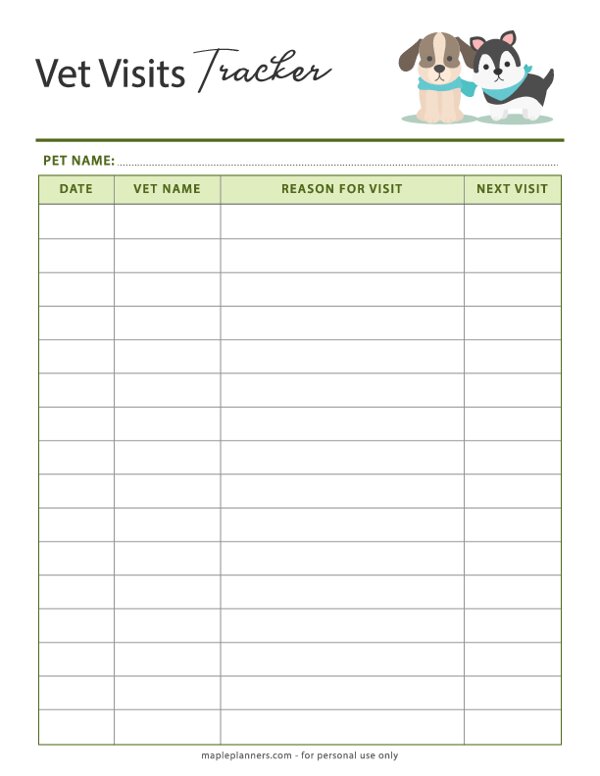 Vet Visits Tracker Template