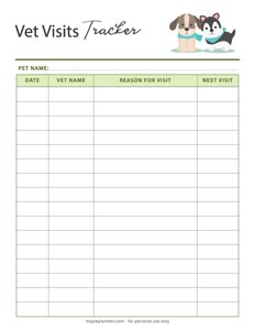 Vet Visits Tracker Template