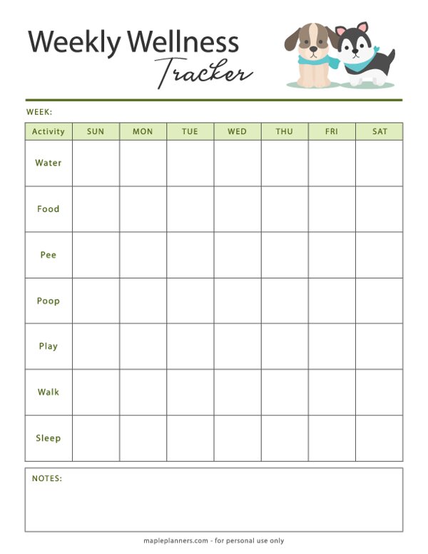 Weekly Wellness Tracker Template for Pets