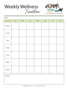 Weekly Wellness Tracker Template for Pets