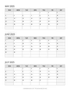 May June July Calendar 2025