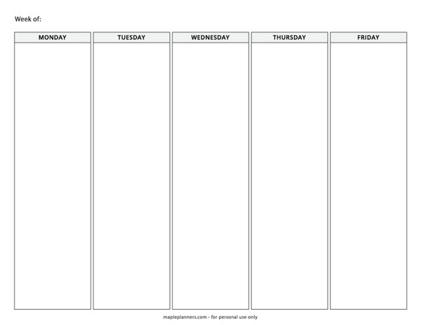 Monday Through Friday Planner (Blank)
