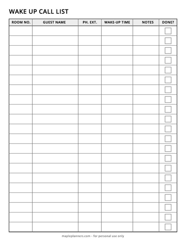 Wake Up Call List
