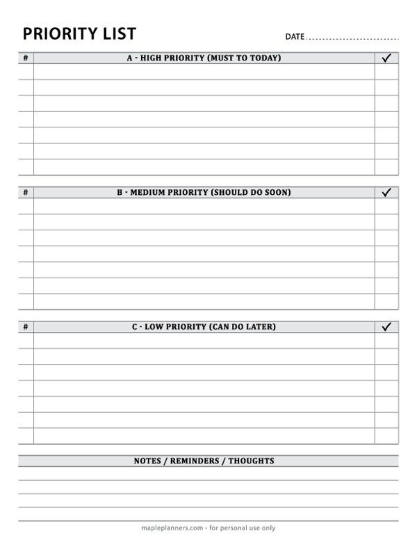 ABC Method Priority To-Do List