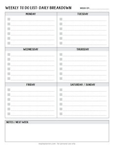 Daily Breakdown Weekly To-Do List