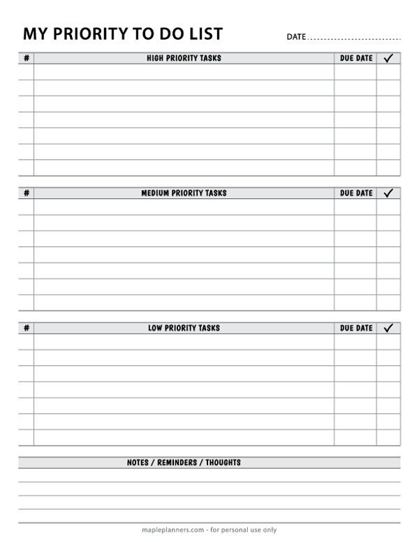 High, Medium, Low Priority To-Do List
