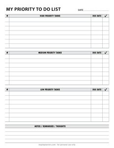 High, Medium, Low Priority To-Do List