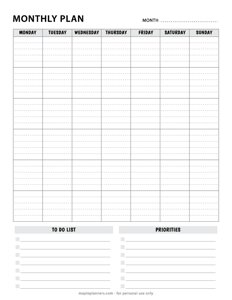 Monthly Plan Template