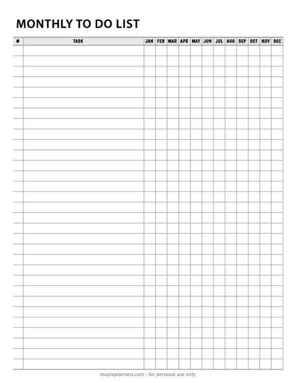 Monthly Tasks Template