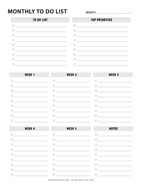 Monthly Organizer