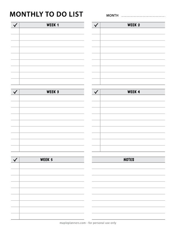 Monthly To-Do List